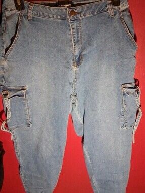 Women Light Blue Cargo Jeans - Unbranded